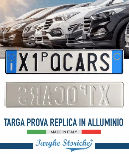 Targa Prova Replica su lastra Europea in Alluminio Catarifrangente con caratteri in Rilievo Punzonati