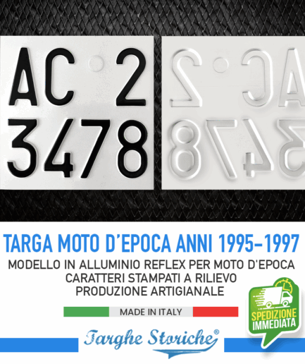 Targa per Moto Epoca dal 1995 al 1997 con Caratteri in Rilievo Punzionati in Alluminio