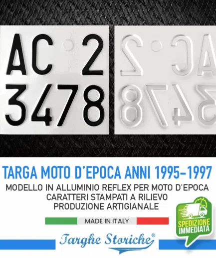 Targa per Moto Epoca dal 1995 al 1997 con Caratteri in Rilievo Punzionati in Alluminio