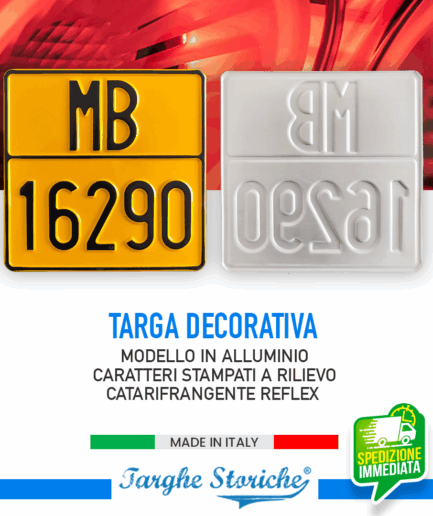 Targa Moto per competizioni in Alluminio Catarifrangente, Caratteri in Rilievo Punzonati