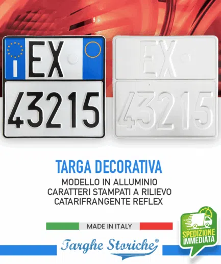 Targa Moto Posteriore Replica in Alluminio Catarifrangente con caratteri in Rilievo Punzonati