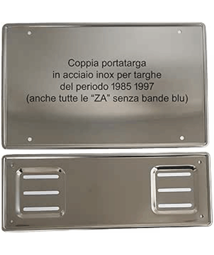 Kit Portatarga anteriore+posteriore per veicoli dal 1985 al 1997 - Targa posteriore con provincia montata sopra la numerazione e "ZA" senza bande blu