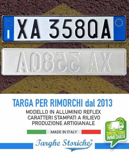 Targa Rimorchio Replica in Alluminio Catarifrangente con caratteri in Rilievo Punzonati