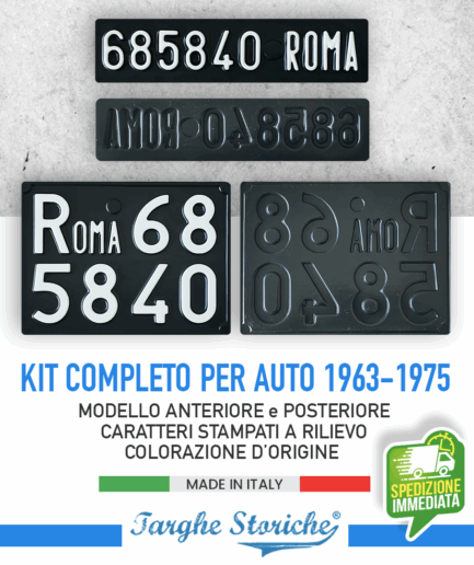 Kit Completo Targa Auto Posteriore e Anteriore dal 1963 al 1975 - Colorazione d'Origine