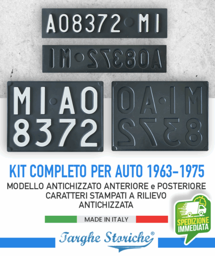 Kit Completo Targa Auto Posteriore e Anteriore dal 1963 al 1975 - Antichizzata