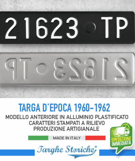 Targa Auto Anteriore per veicoli dal 1960 al 1962 - Alluminio Plastificato