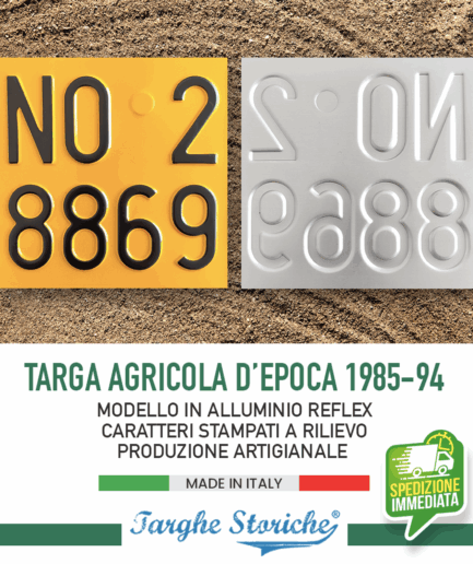 Targa Agricola Catarifrangente gialla, con Caratteri in Rilievo Punzonati dal 1985 al 1994 (con sigla di provincia)