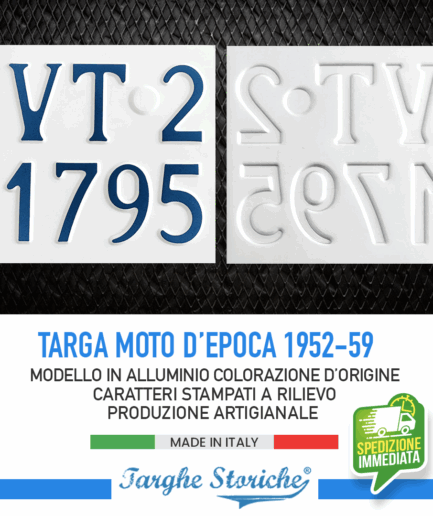 Targa Moto Epoca per motoveicoli dal 1952 al 1959 - Alluminio Plastificato, Colorazione d'Origine