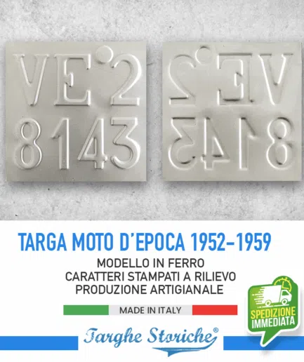 Targa Moto Epoca per motoveicoli dal 1952 al 1959