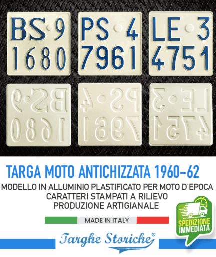 Targa Moto per motoveicoli dal 1960 al 1962 - Alluminio Plastificato, Antichizzata