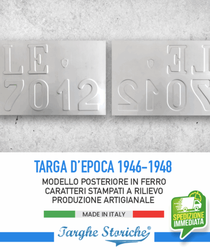 Targa Auto Posteriore per veicoli dal 1946 al primo semestre 1948 con logo Associazione Mutilati ed Invalidi di Guerra