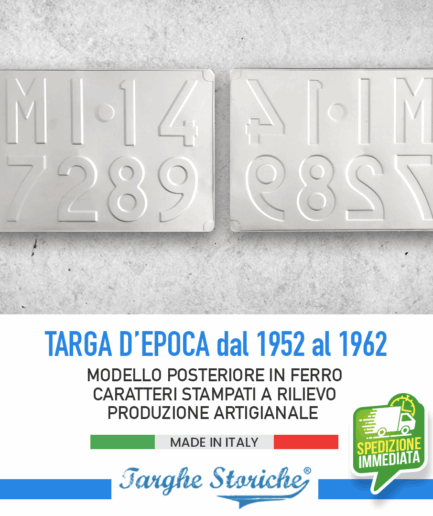 Targa Auto Posteriore per veicoli dal 1952 al 1962