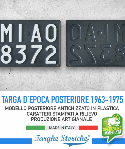 Targa Auto Epoca Posteriore dal 1963 al 1975 in Plastica - Antichizzata