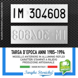 Targa Auto Epoca Anteriore dal 1985 al 1994 in Alluminio Catarifrangente
