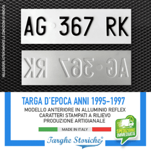 Targa Auto Epoca Anteriore dal 1995-1997 in Alluminio Catarifrangente