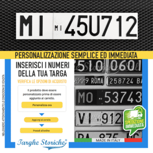 Targa Auto Epoca Posteriore dal 1985 al 1994 in Alluminio Catarifrangente (Modello Affiancata)