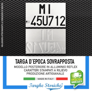 Targa Auto Epoca Posteriore dal 1985 al 1994 in Alluminio Catarifrangente (Modello Sovrapposta)