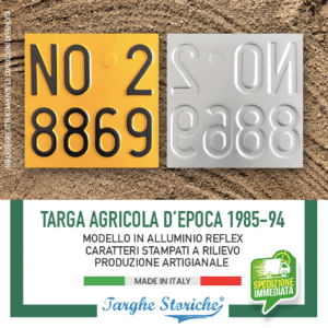 Targa Agricola Catarifrangente gialla, con Caratteri in Rilievo Punzonati dal 1985 al 1994 (con sigla di provincia)
