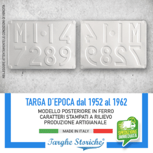 Targa Auto Posteriore per veicoli dal 1952 al 1962